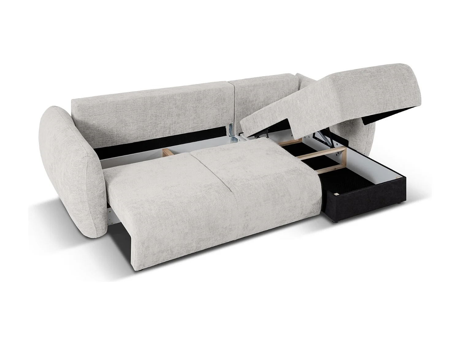 Cosmopolitan Design - Canapé d'angle droit convertible avec coffre de rangement "Matera" 4 places en chenille gris clair - 253x173x86cm