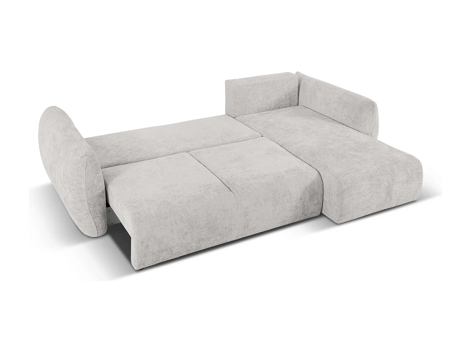 Cosmopolitan Design - Canapé d'angle droit convertible avec coffre de rangement "Matera" 4 places en chenille gris clair - 253x173x86cm