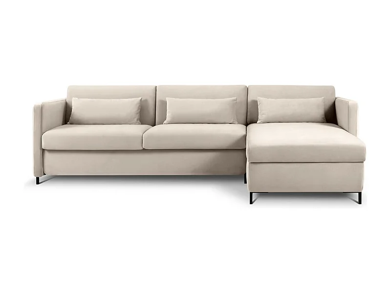 CXL by Christian Lacroix - Sofá-cama de canto direito "Yanis" 4 lugares em veludo bege - 260x170x80cm