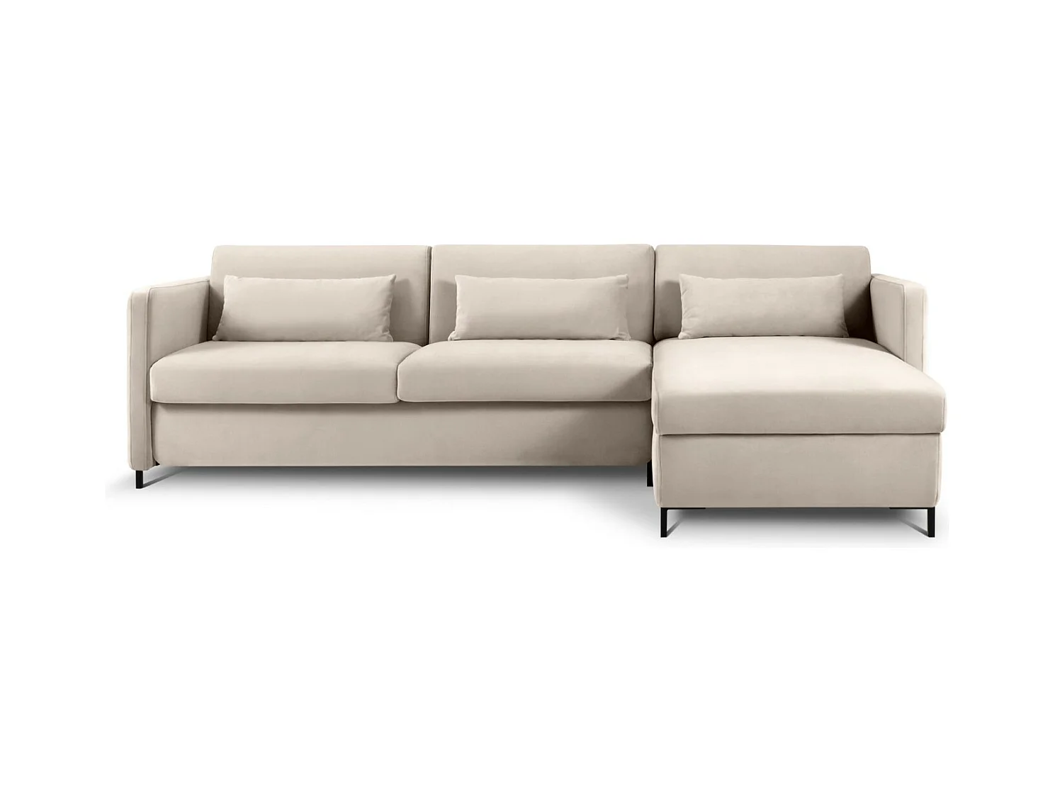 CXL by Christian Lacroix - Canapé d'angle droit convertible "Yanis" 4 places en velours beige - 260x170x80cm