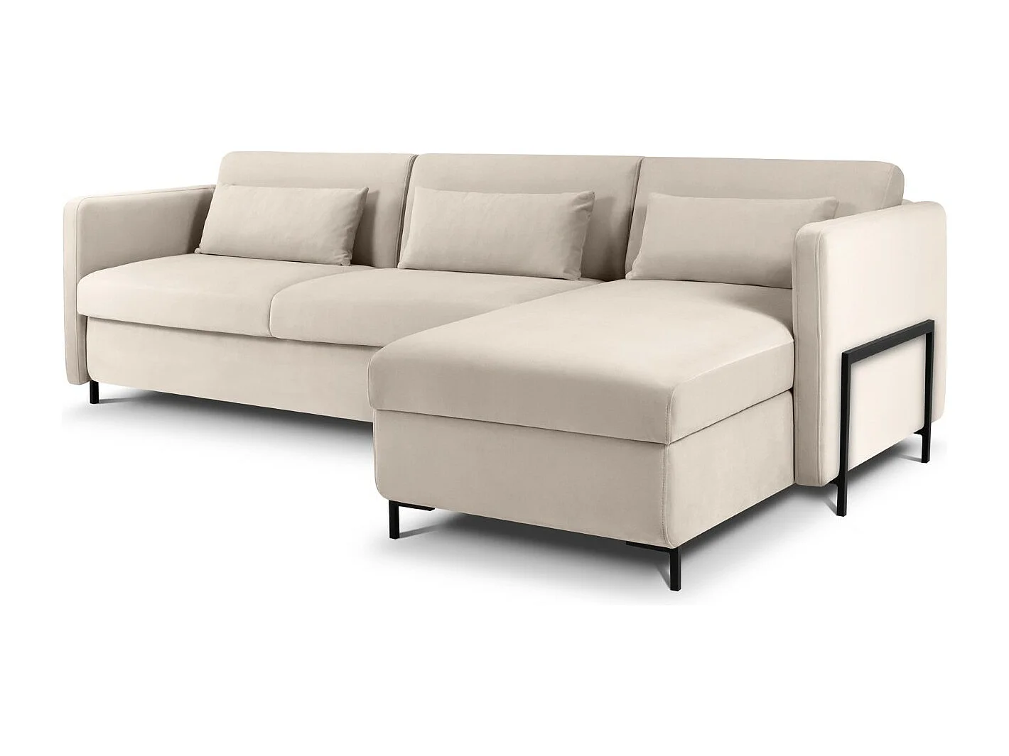 CXL by Christian Lacroix - Canapé d'angle droit convertible "Yanis" 4 places en velours beige - 260x170x80cm