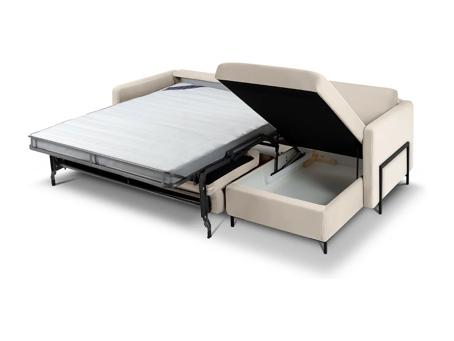 CXL by Christian Lacroix - Canapé d'angle droit convertible "Yanis" 4 places en velours beige - 260x170x80cm