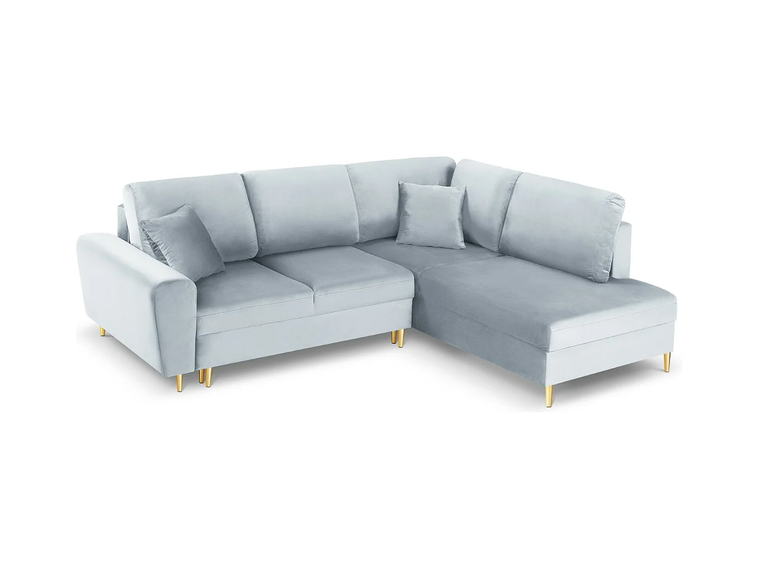 Cosmopolitan Design - Converteerbare hoekbank rechts met opbergdoos "Kyoto" 5 zitplaatsen, Flueel, Lichtblauw - 243x194x88cm