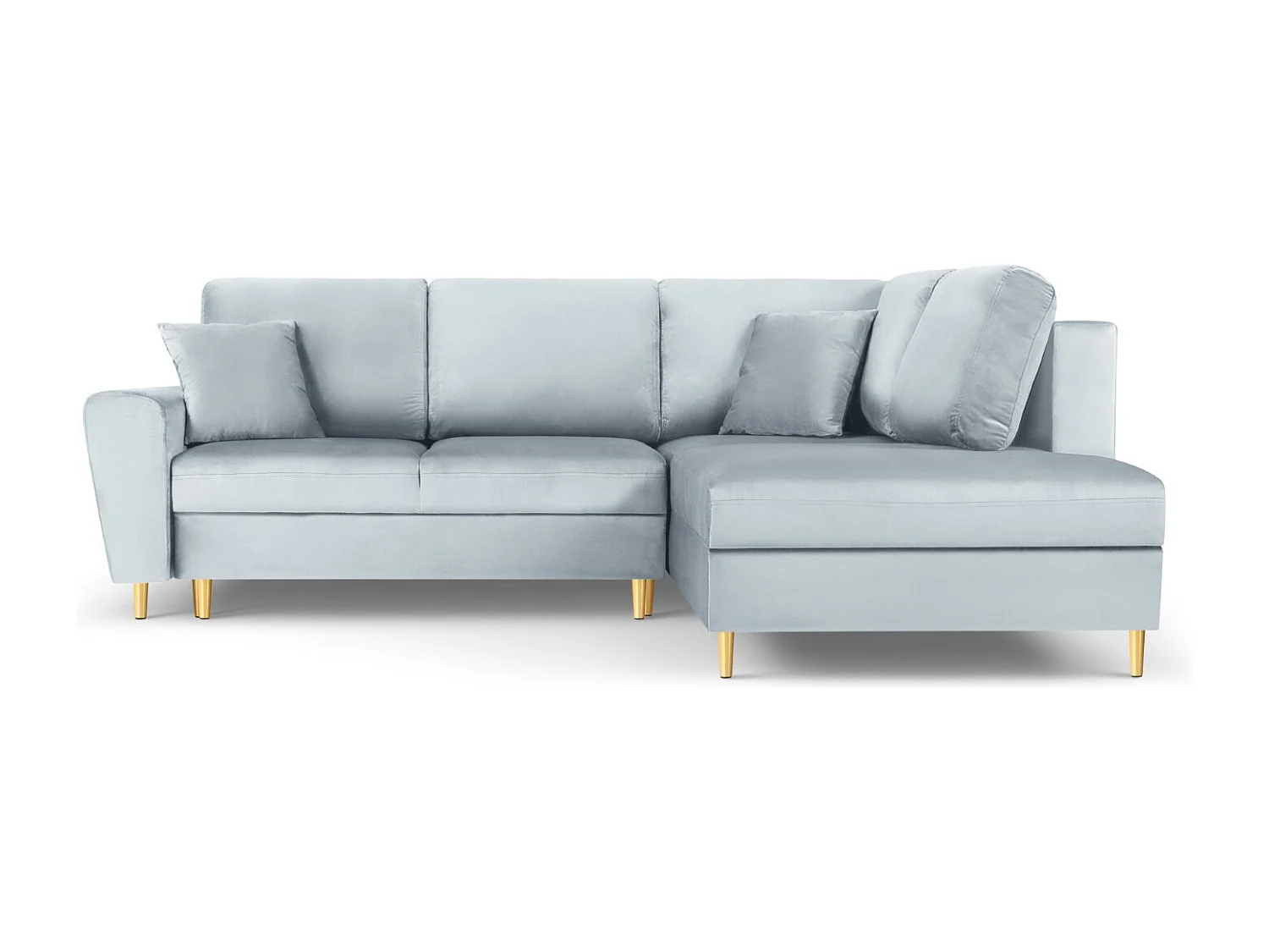 Cosmopolitan Design - Canapé d'angle droit convertible avec coffre de rangement "Kyoto" 5 places en velours bleu clair - 243x194x88cm