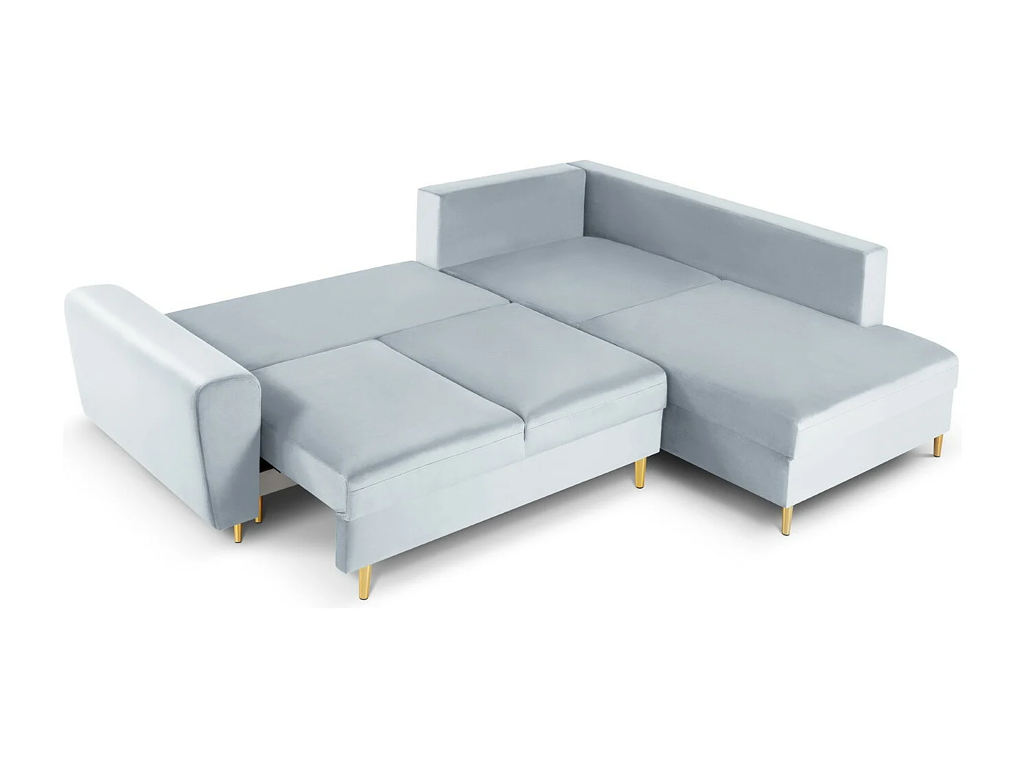 Cosmopolitan Design - Canapé d'angle droit convertible avec coffre de rangement "Kyoto" 5 places en velours bleu clair - 243x194x88cm