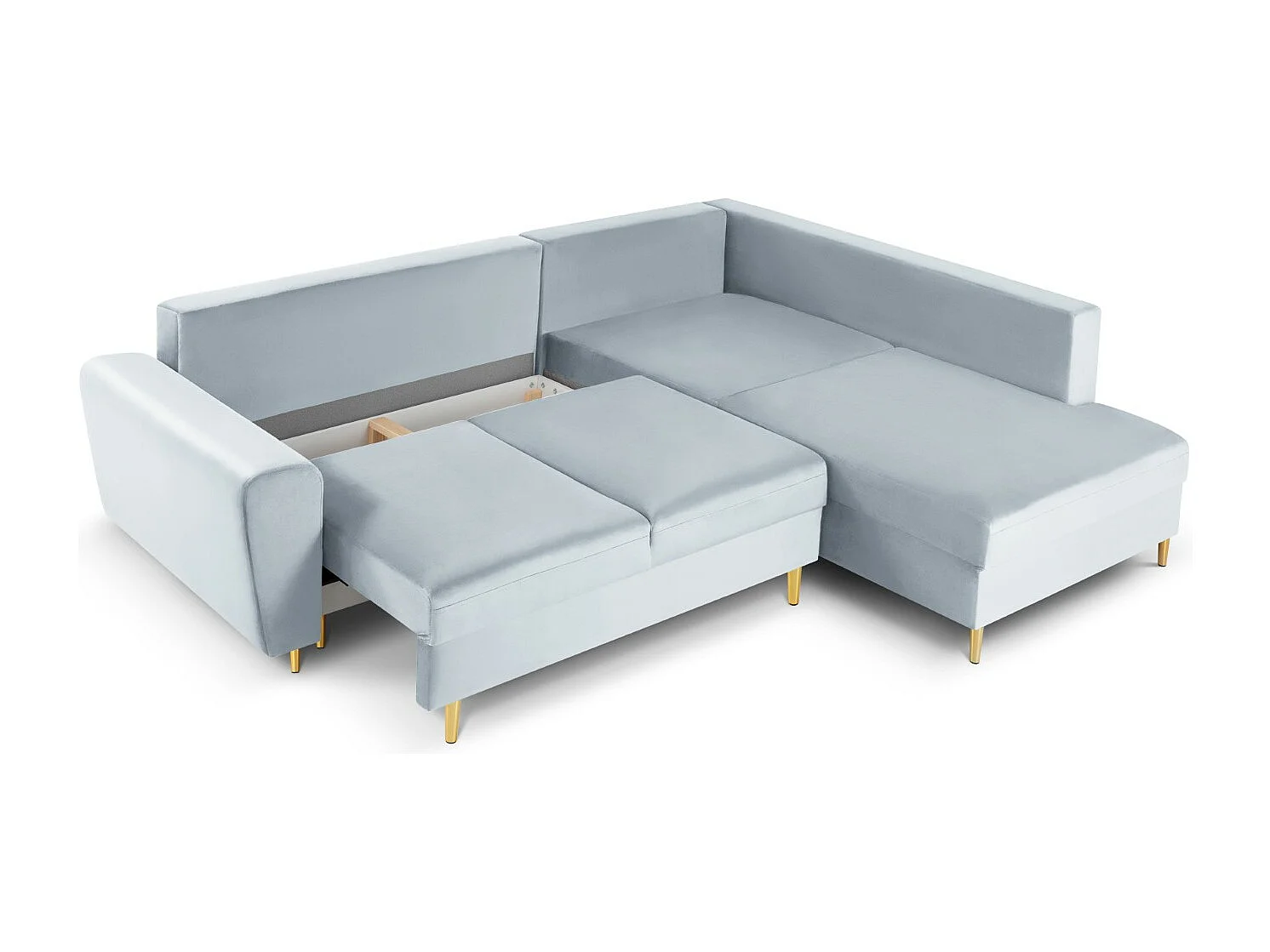 Cosmopolitan Design - Canapé d'angle droit convertible avec coffre de rangement "Kyoto" 5 places en velours bleu clair - 243x194x88cm