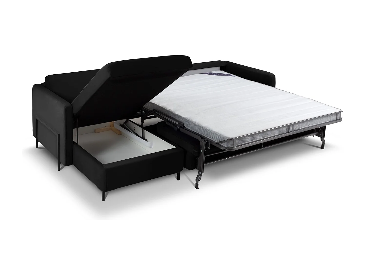 CXL by Christian Lacroix - Canapé d'angle gauche convertible "Yanis" 5 places en velours noir - 280x170x80cm