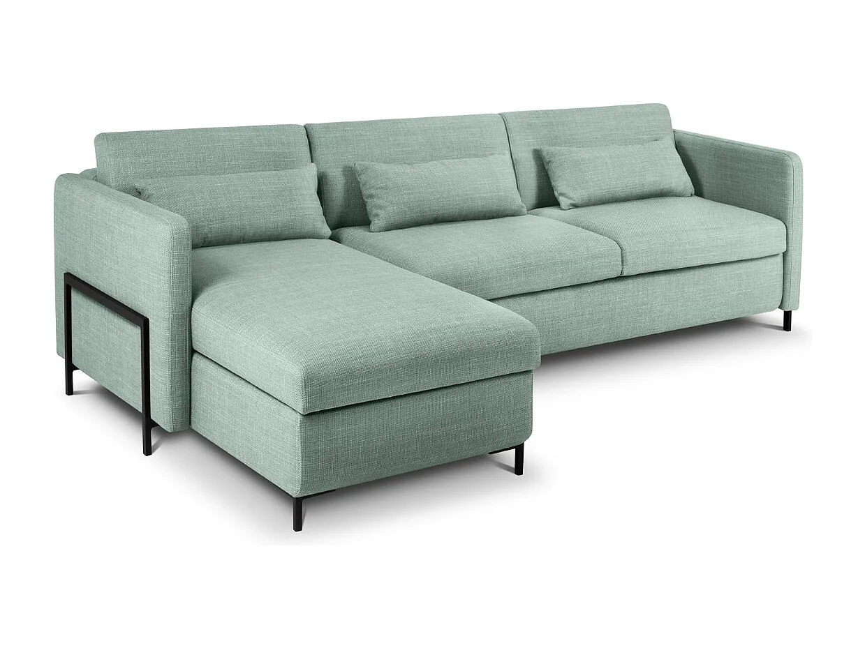 CXL by Christian Lacroix - Canapé d'angle gauche convertible avec coffre de rangement "Yanis" 4 places en tissu structurel menthe - 260x170x80cm
