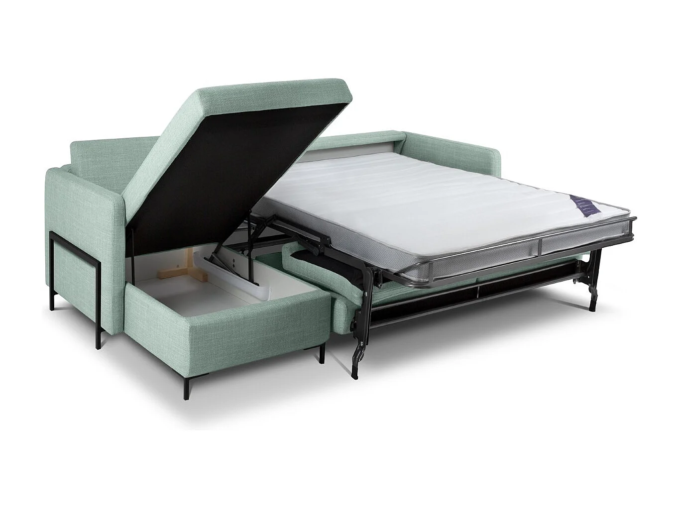 CXL by Christian Lacroix - Canapé d'angle gauche convertible avec coffre de rangement "Yanis" 4 places en tissu structurel menthe - 260x170x80cm