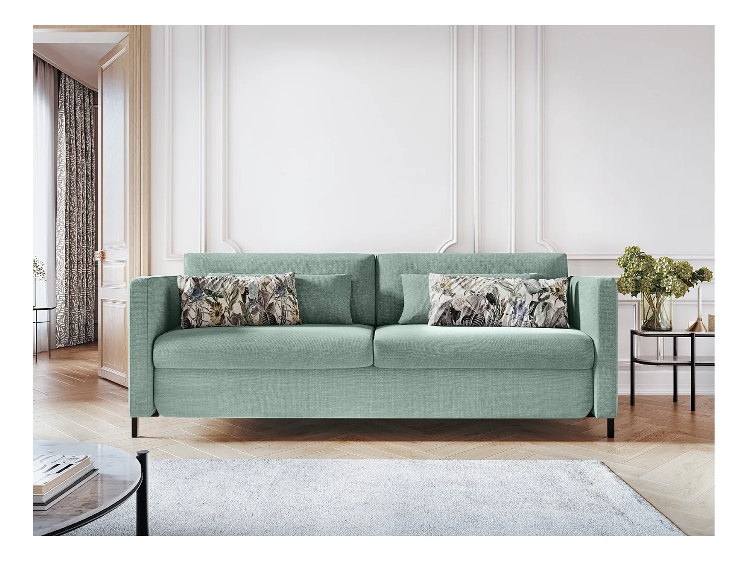 CXL by Christian Lacroix - Canapé convertible "Yanis" 3 places en tissu structurel menthe - 202x102x80cm