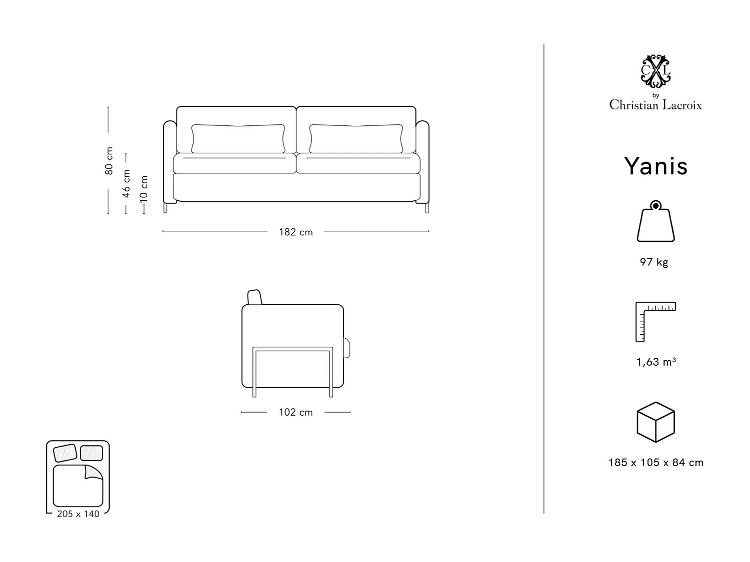 CXL by Christian Lacroix - 2-Sitzer ausklappbares Sofa "Yanis" Sitzer aus strukturiertem Stoff grün - 182x102x80cm