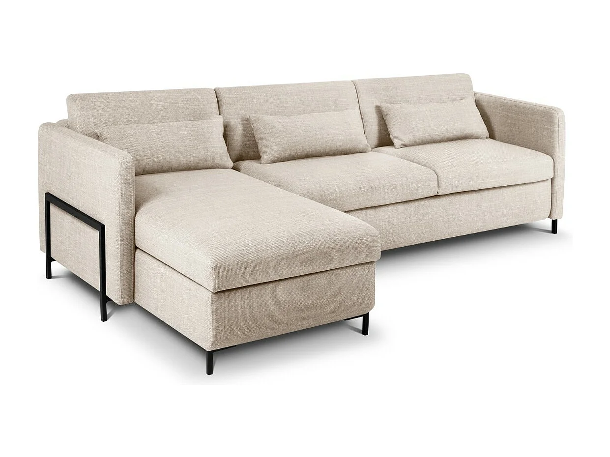 CXL by Christian Lacroix - Canapé d'angle gauche convertible avec coffre de rangement "Yanis" 4 places en tissu structurel beige - 260x170x80cm