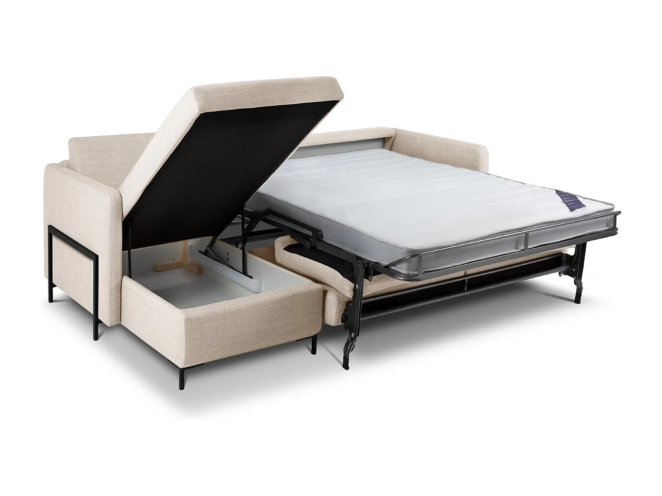 CXL by Christian Lacroix - Canapé d'angle gauche convertible avec coffre de rangement "Yanis" 4 places en tissu structurel beige - 260x170x80cm