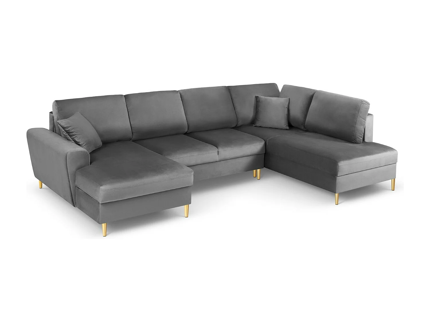 Cosmopolitan Design - Sofa panoramiczna prawa rozkładana ze schowkiem, "Kyoto" 7 miejsc welur, szary jasny - 313x194x88cm