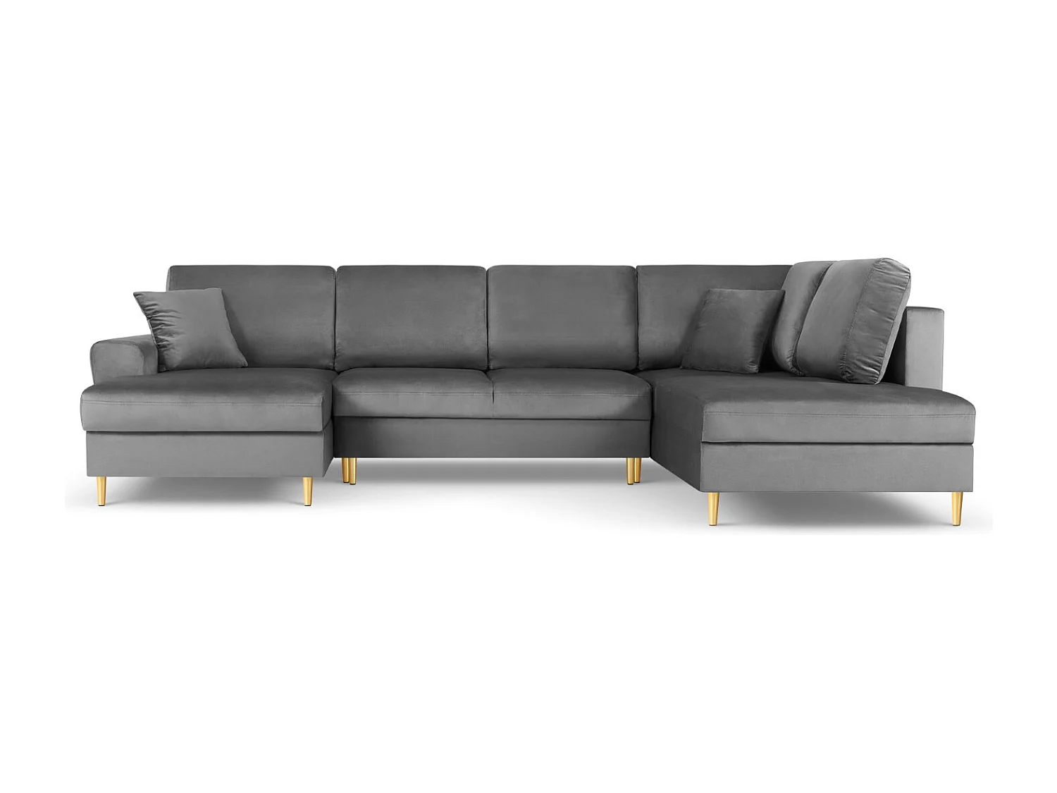 Cosmopolitan Design - Sofa panoramiczna prawa rozkładana ze schowkiem, "Kyoto" 7 miejsc welur, szary jasny - 313x194x88cm