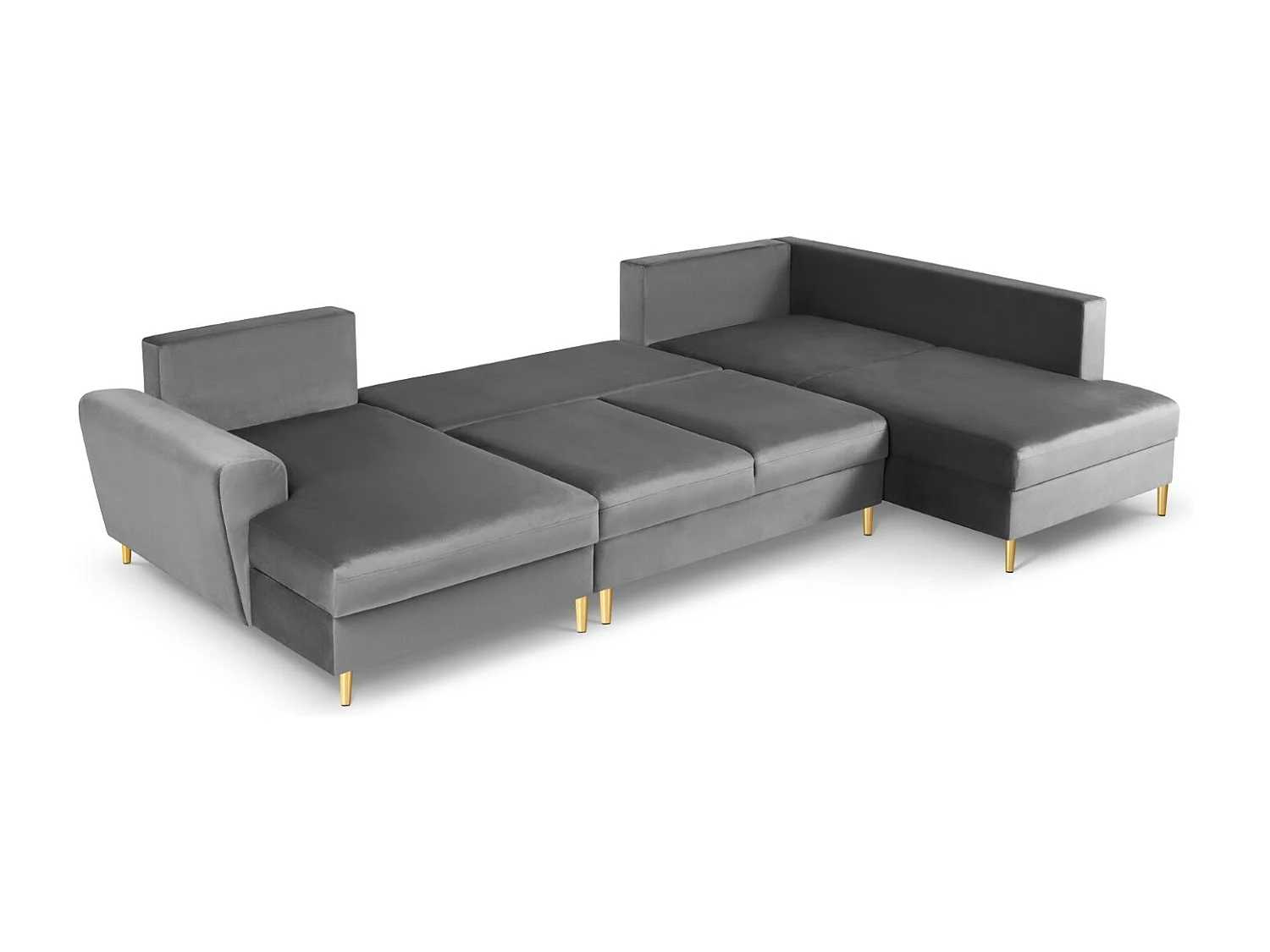 Cosmopolitan Design - Sofa panoramiczna prawa rozkładana ze schowkiem, "Kyoto" 7 miejsc welur, szary jasny - 313x194x88cm