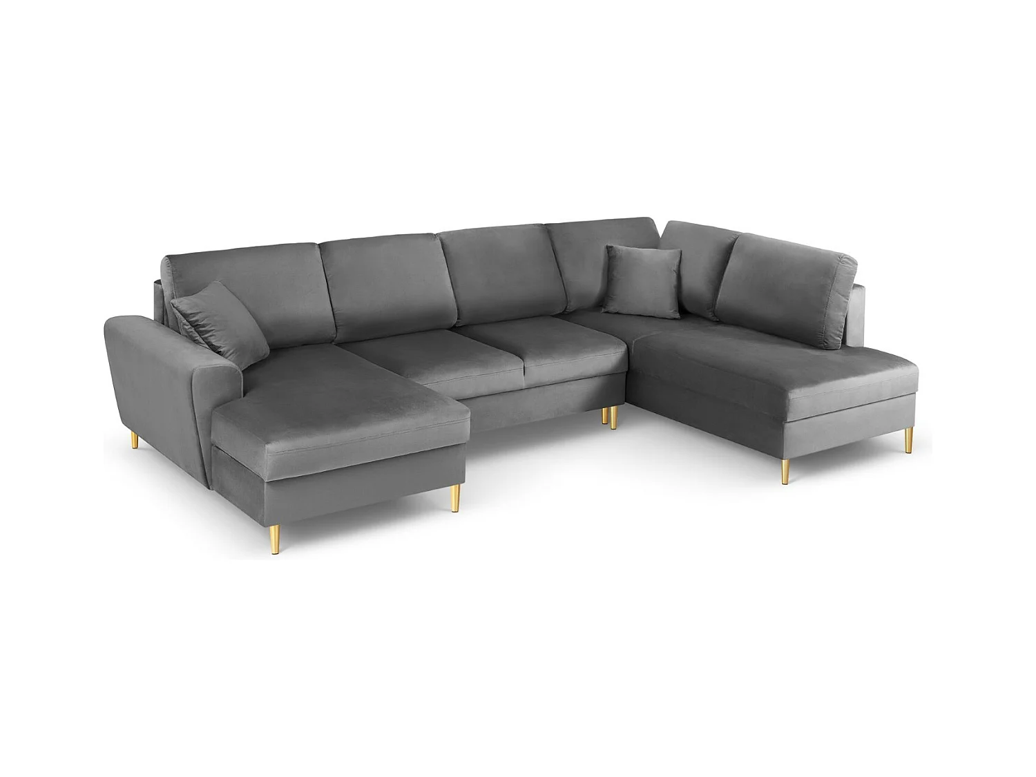 Cosmopolitan Design - Canapé droit panoramique convertible avec coffre de rangement "Kyoto" 7 places en velours gris clair - 313x194x88cm