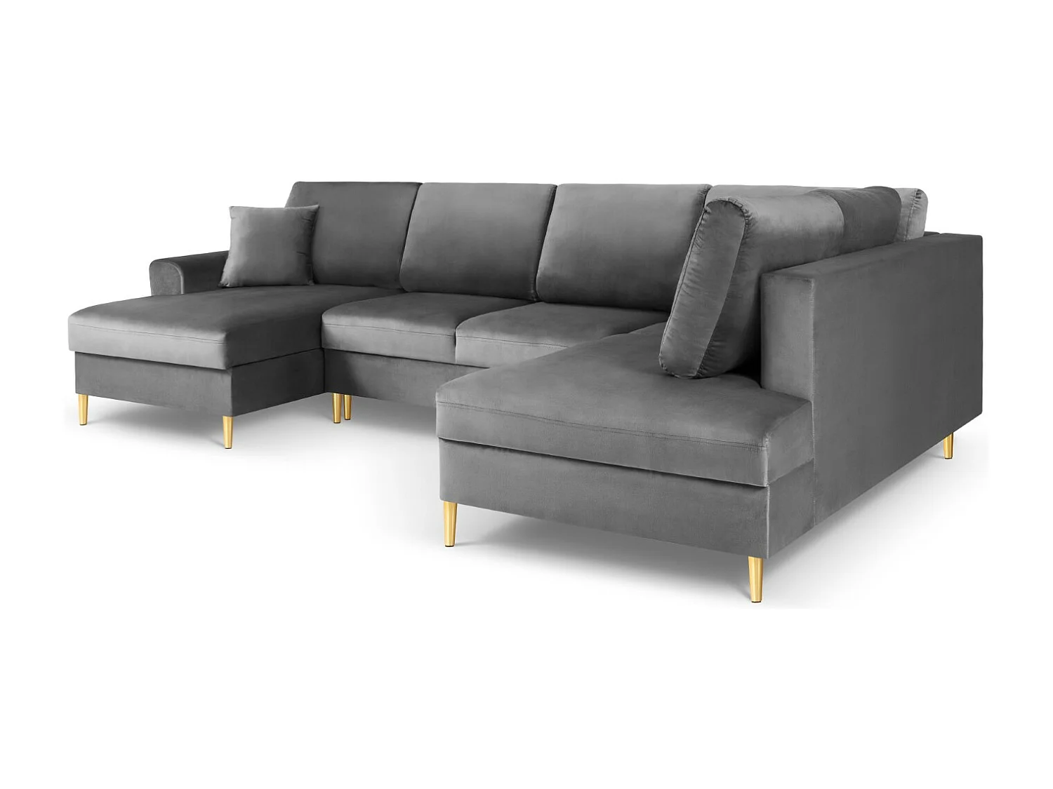 Cosmopolitan Design - Canapé droit panoramique convertible avec coffre de rangement "Kyoto" 7 places en velours gris clair - 313x194x88cm