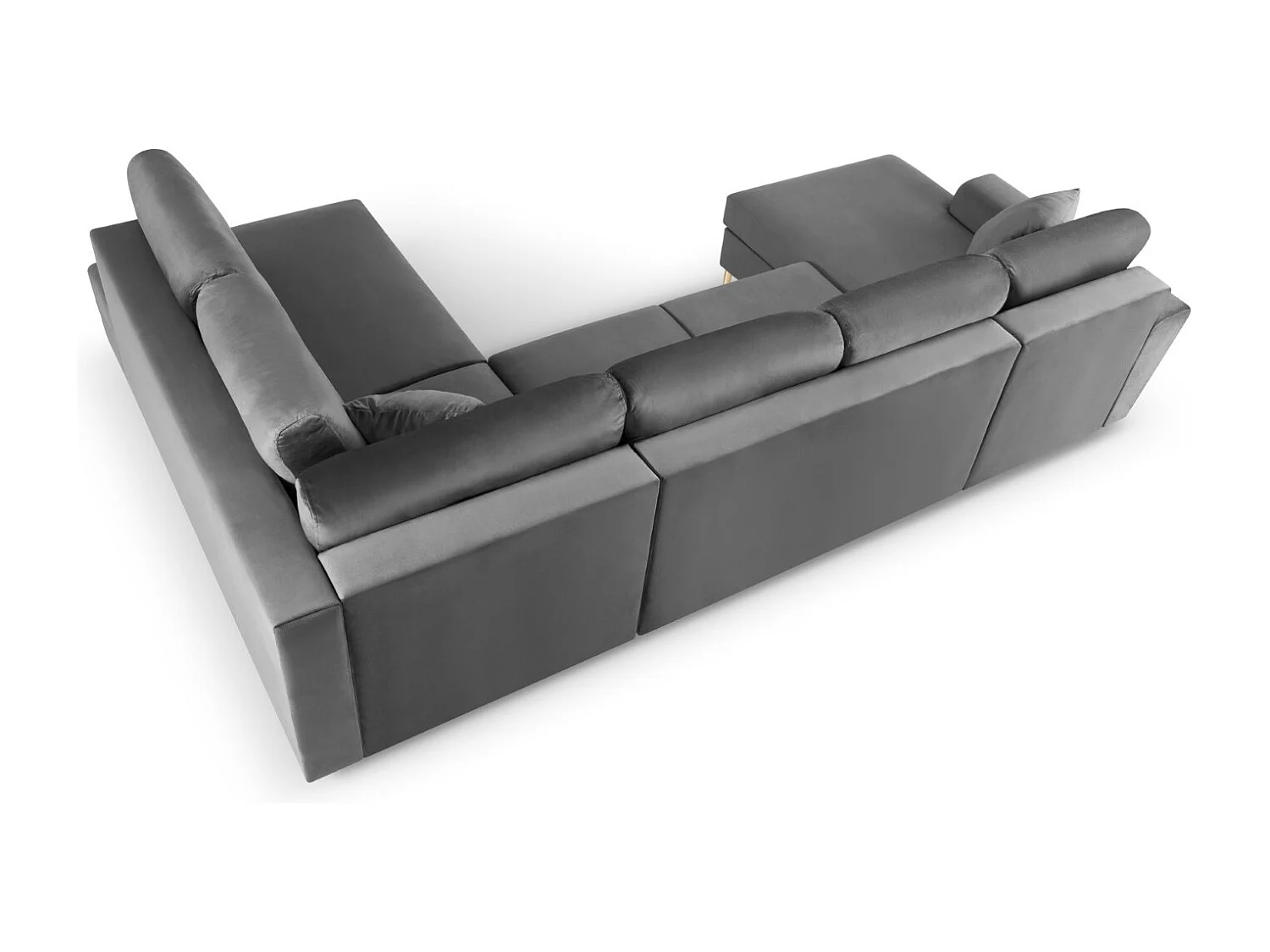 Cosmopolitan Design - Canapé droit panoramique convertible avec coffre de rangement "Kyoto" 7 places en velours gris clair - 313x194x88cm