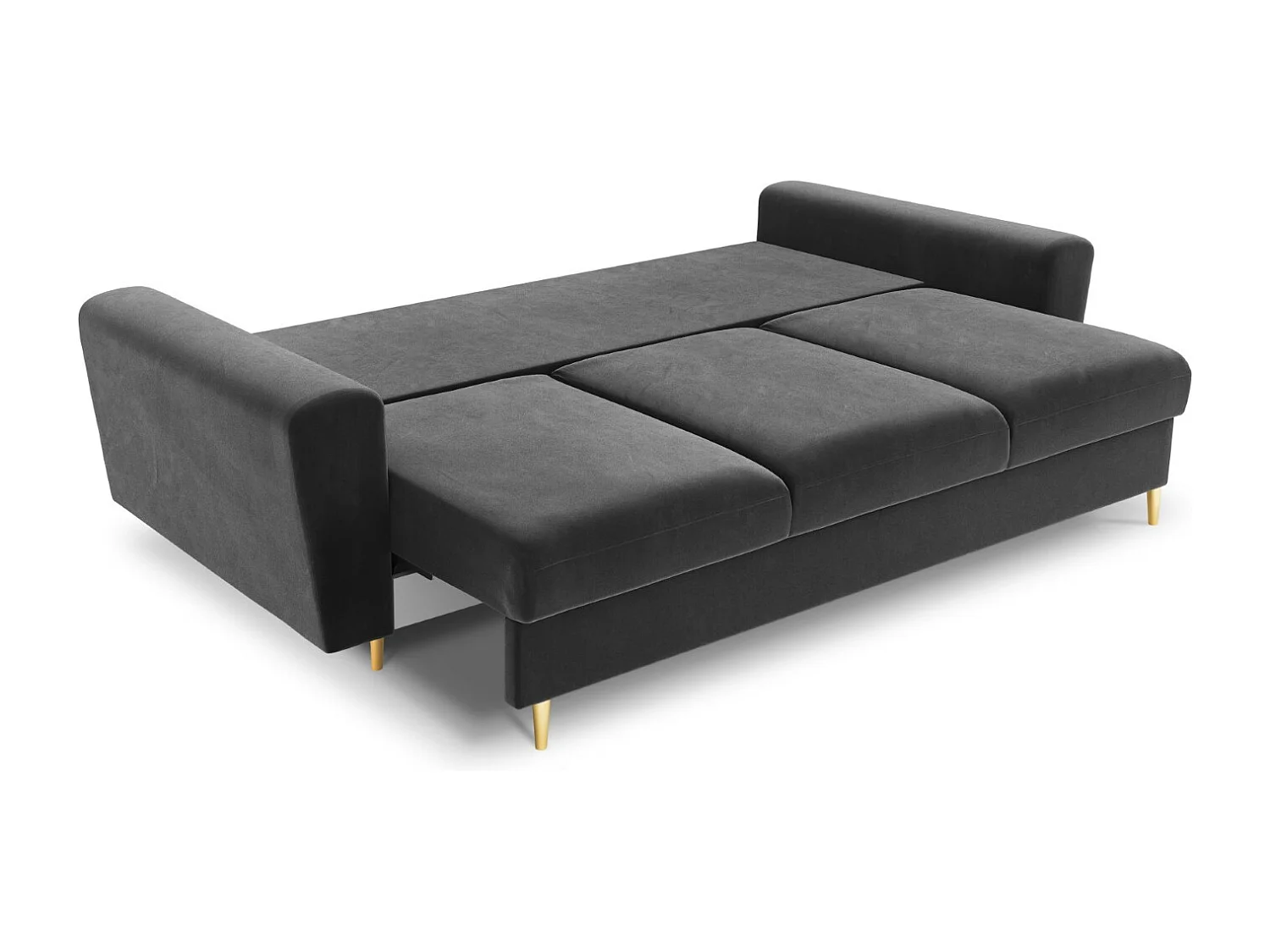 Cosmopolitan Design - Sofa z funkcją spania ze schowkiem, "Kyoto" 3 miejsca welur, szary jasny - 235x100x88cm