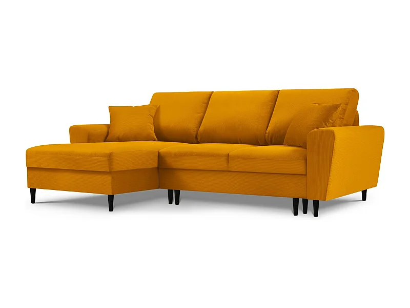 Cosmopolitan Design - 4-Sitzer ausklappbares Ecksofa links mit Container "Kyoto" aus Cord gelb - 241x145x88cm