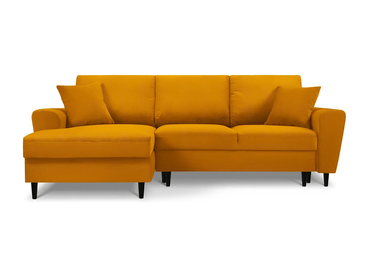 Cosmopolitan Design - Canapé d'angle gauche convertible avec coffre de rangement "Kyoto" 4 places en velours côtelé jaune - 241x145x88cm