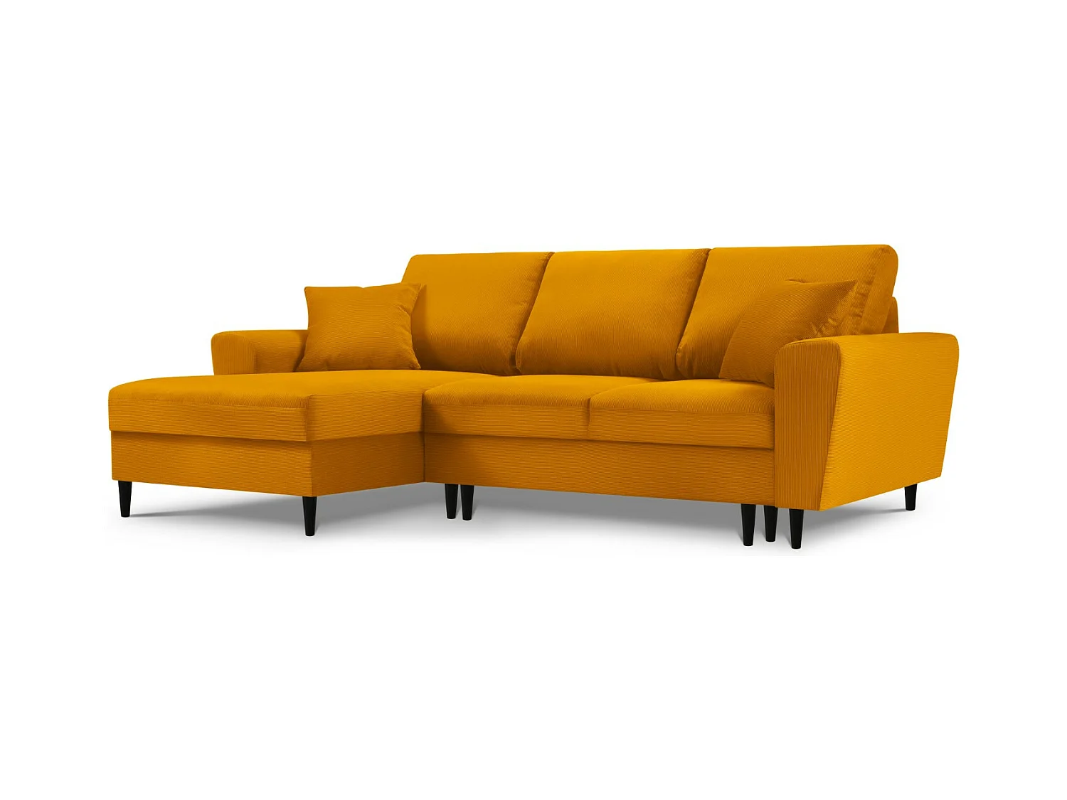 Cosmopolitan Design - Sofá cama esquinero izquierdo con baúl de almacenaje "Kyoto" 4 plazas de pana amarillo - 241x145x88cm