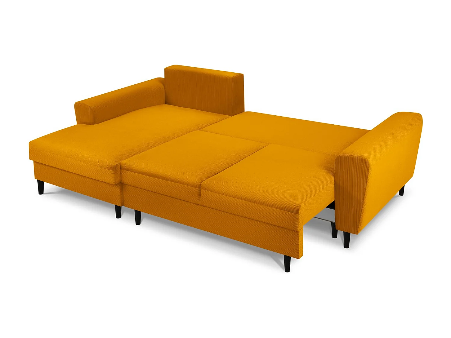 Cosmopolitan Design - Canapé d'angle gauche convertible avec coffre de rangement "Kyoto" 4 places en velours côtelé jaune - 241x145x88cm