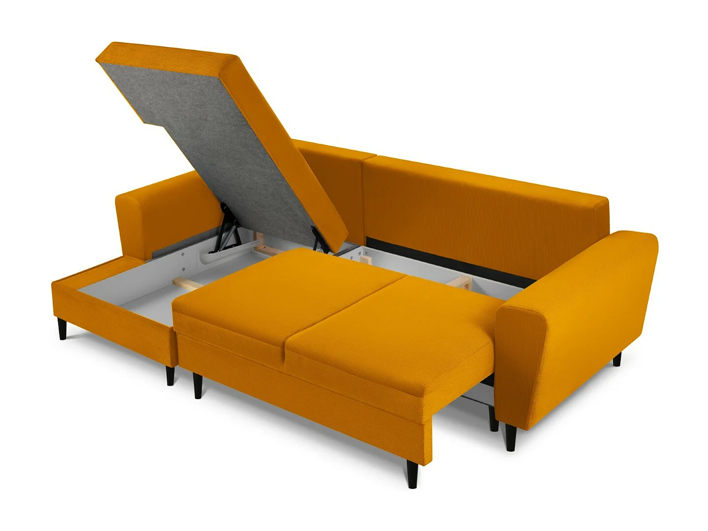Cosmopolitan Design - Canapé d'angle gauche convertible avec coffre de rangement "Kyoto" 4 places en velours côtelé jaune - 241x145x88cm