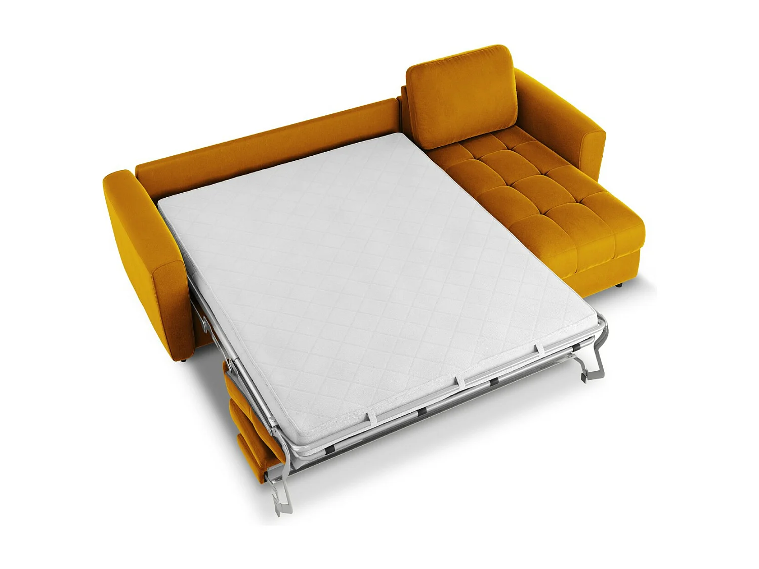 CXL by Christian Lacroix - Converteerbare hoekbank rechts met opbergdoos "Audra" 4 zitplaatsen, Flueel, GEEL - 270x170x88cm