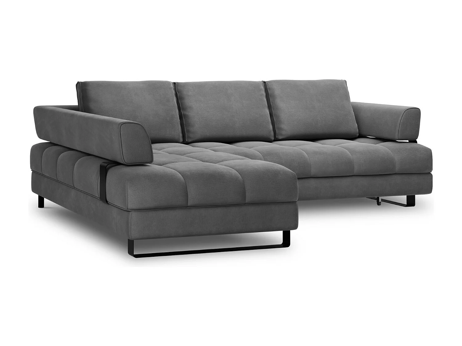 Cosmopolitan Design - 5-Sitzer ausklappbares Ecksofa links mit Container "Clinton" aus Samt dunkelgrau - 272x173x89cm