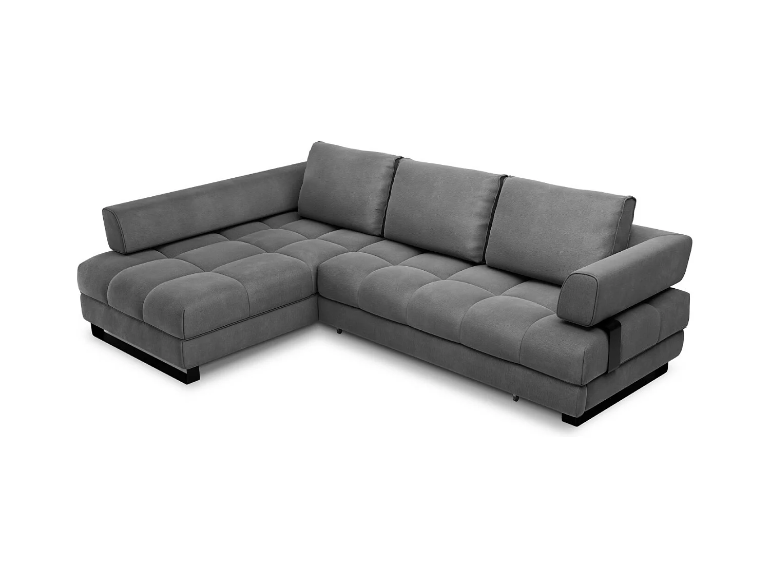 Cosmopolitan Design - Canapé d'angle gauche convertible avec coffre de rangement "Clinton" 5 places en velours gris foncé - 272x173x89cm