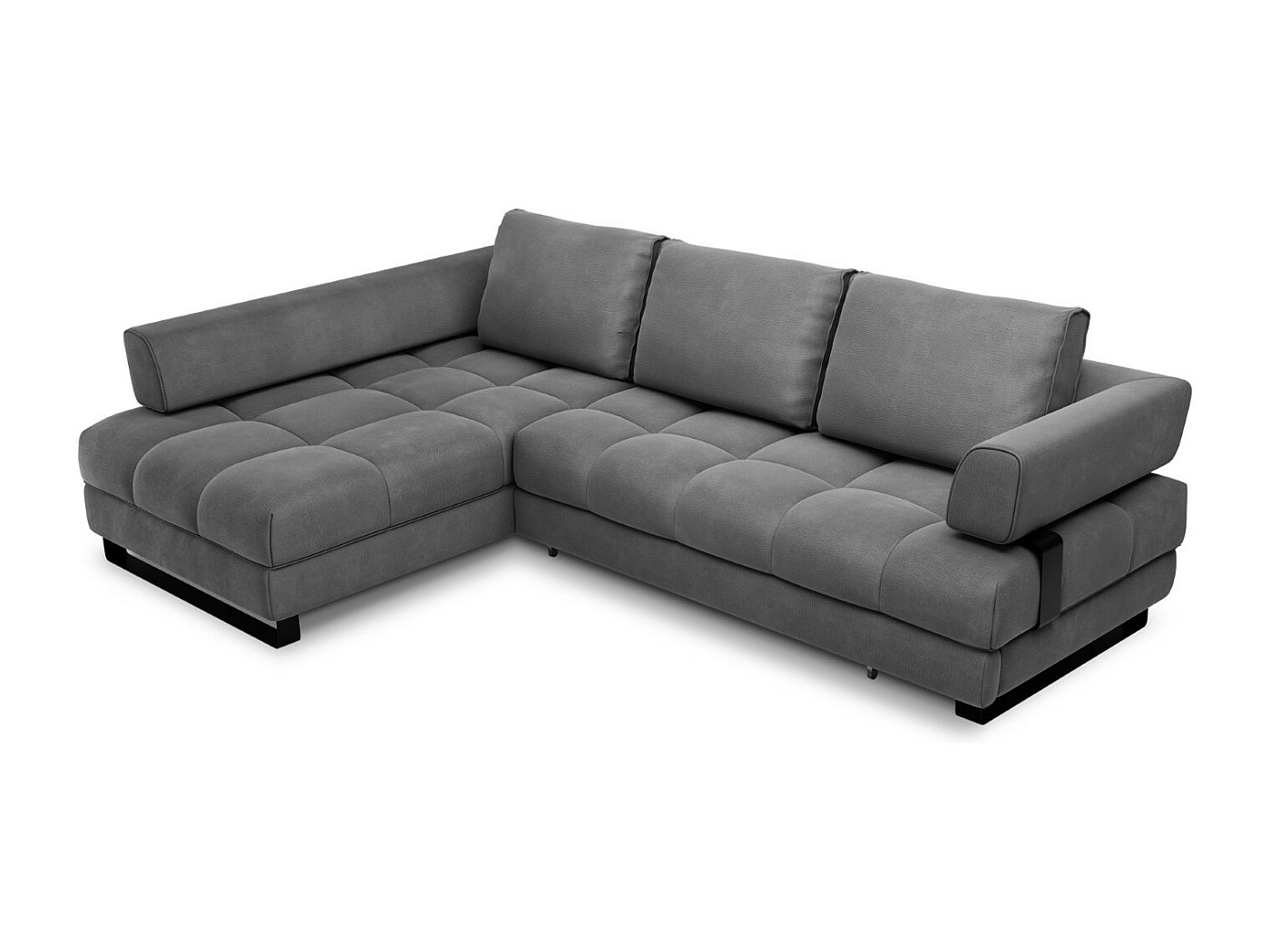 Canapé D'angle Panoramique OSLO Convertible Avec Coffres Et Poufs En Simili Et Microfibre Gris Noir Position Du Rangement Poufs Gauche 84750986