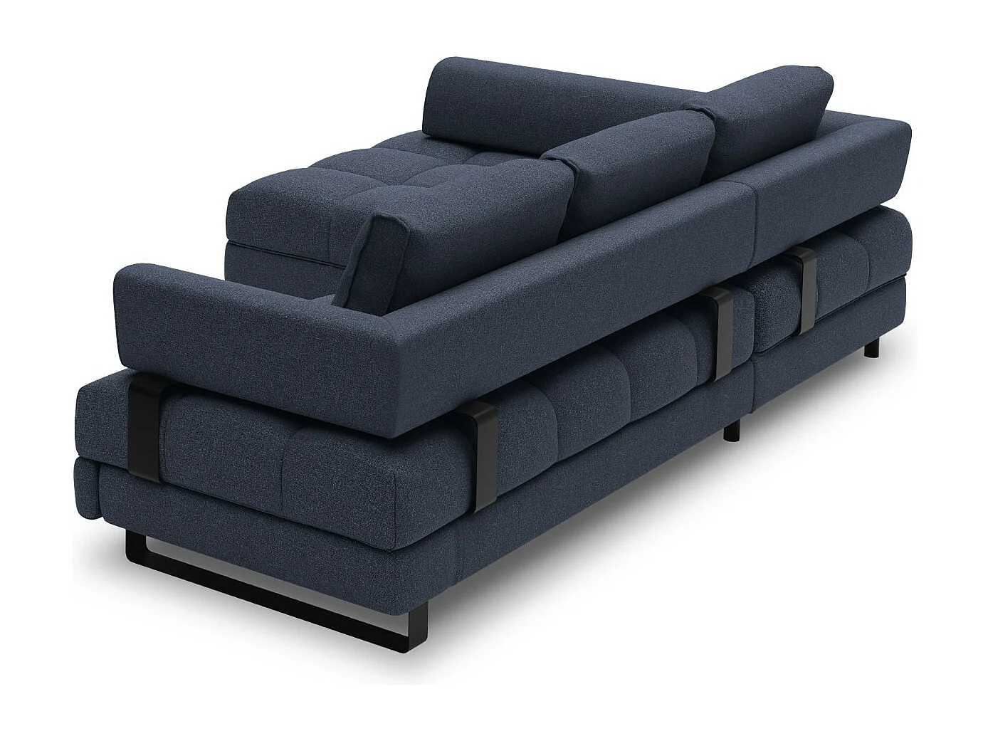 Cosmopolitan Design - 5-Sitzer ausklappbares Ecksofa links mit Container "Clinton" aus strukturiertem Stoff dunkelblau - 272x173x89cm