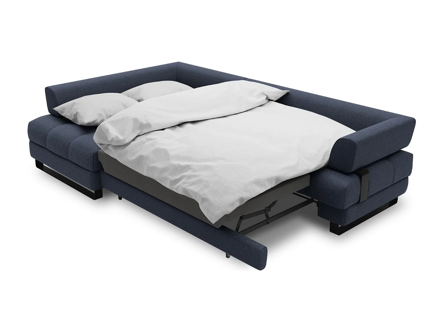 Cosmopolitan Design - 5-Sitzer ausklappbares Ecksofa links mit Container "Clinton" aus strukturiertem Stoff dunkelblau - 272x173x89cm