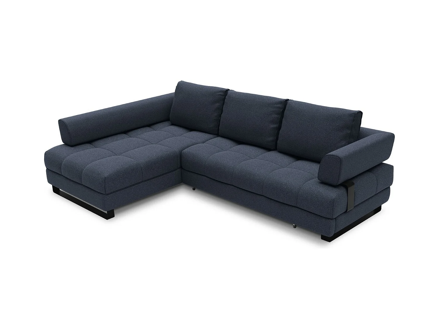 Cosmopolitan Design - Uitklapbare hoekbank links met opbergdoos "Clinton" 5 zitplaatsen, Structurele stof, Donkerblauw - 272x173x89cm