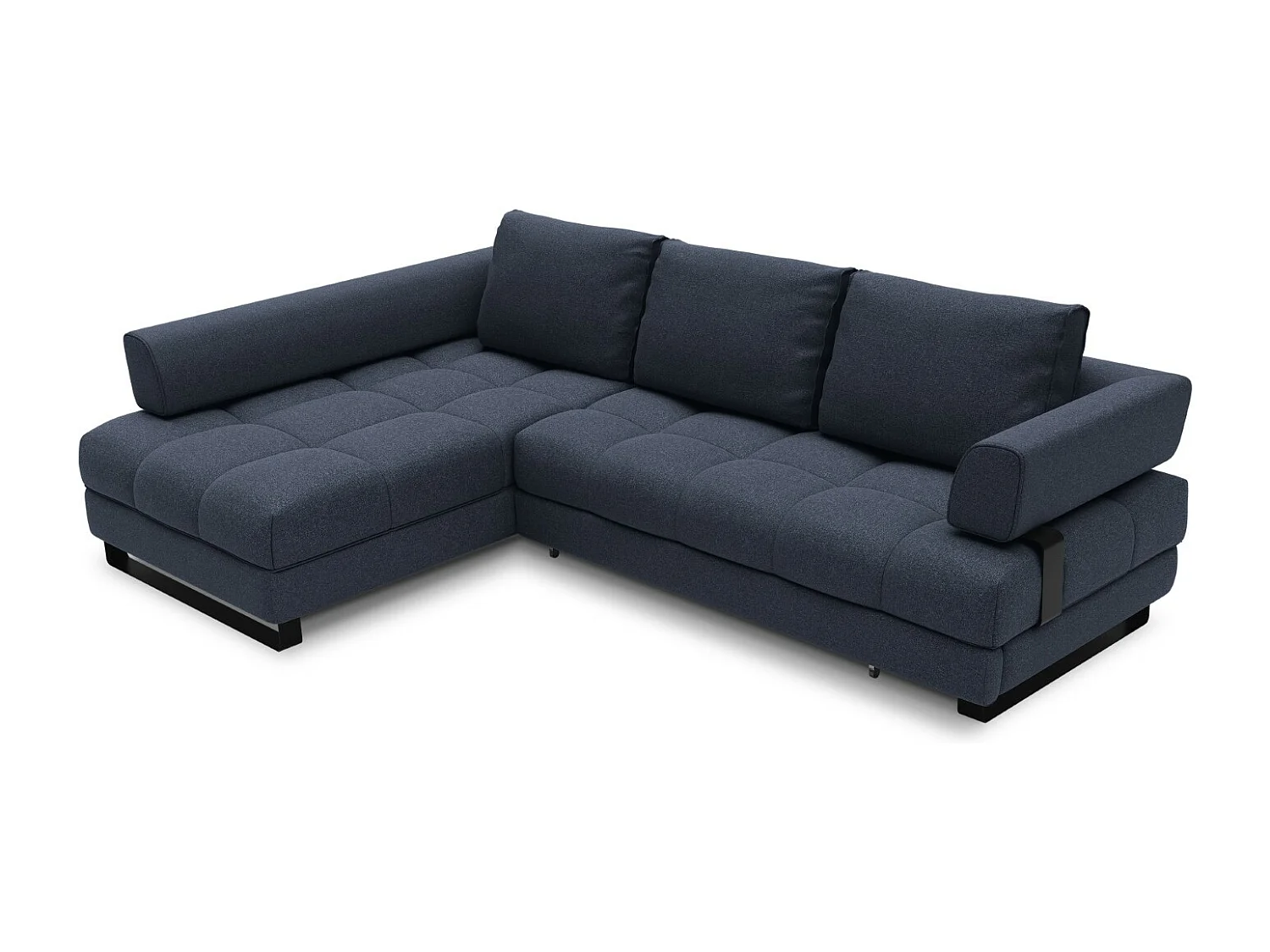 Cosmopolitan Design - Narożnik lewy rozkładany ze schowkiem, "Clinton" 5 miejsc tkanina strukturalna, niebieski ciemny - 272x173x89cm