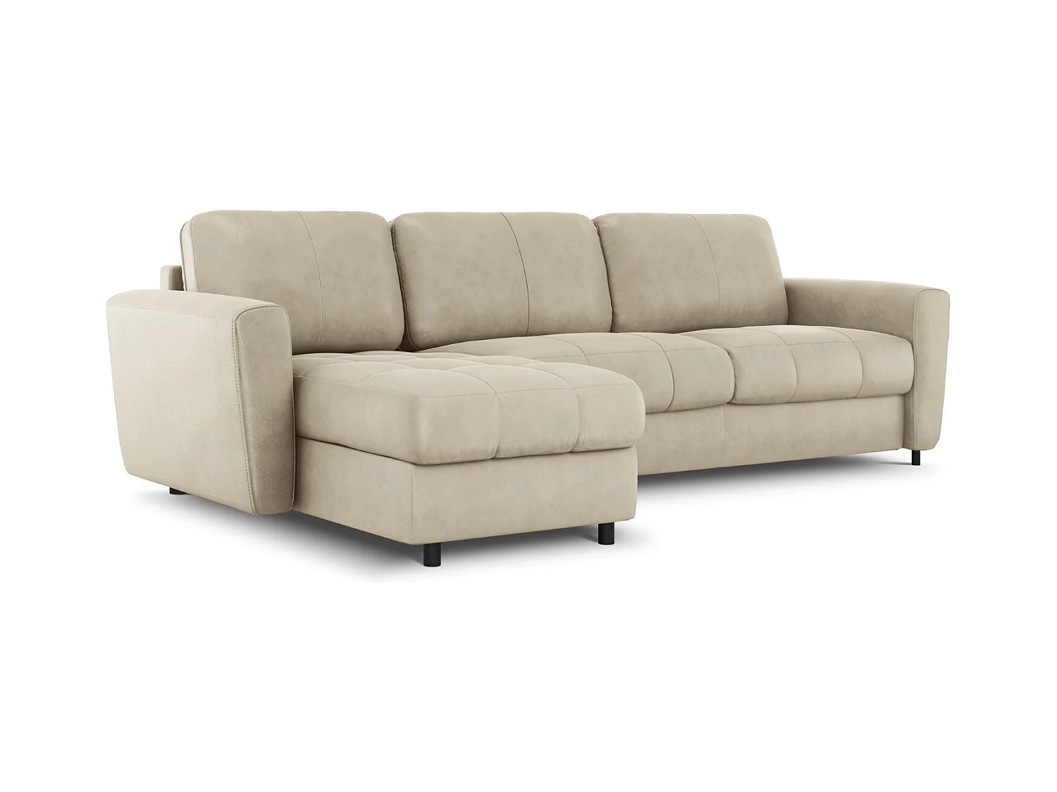 CXL by Christian Lacroix - Canapé d'angle gauche convertible "Audra" 5 places en cuir véritable gris clair - 290x170x88cm