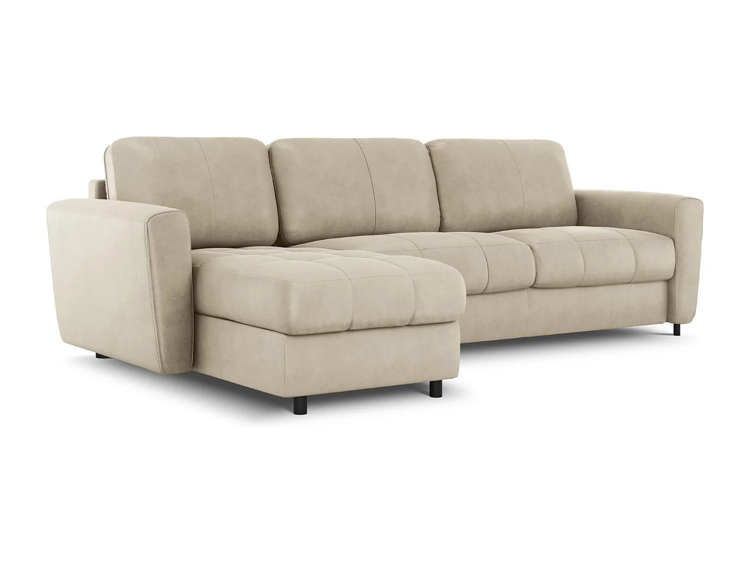 CXL by Christian Lacroix - Canapé d'angle gauche convertible "Audra" 5 places en cuir véritable gris clair - 290x170x88cm