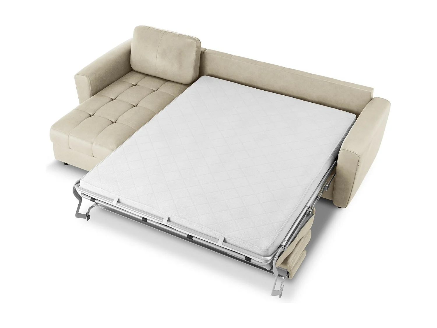 CXL by Christian Lacroix - Canapé d'angle gauche convertible "Audra" 5 places en cuir véritable gris clair - 290x170x88cm