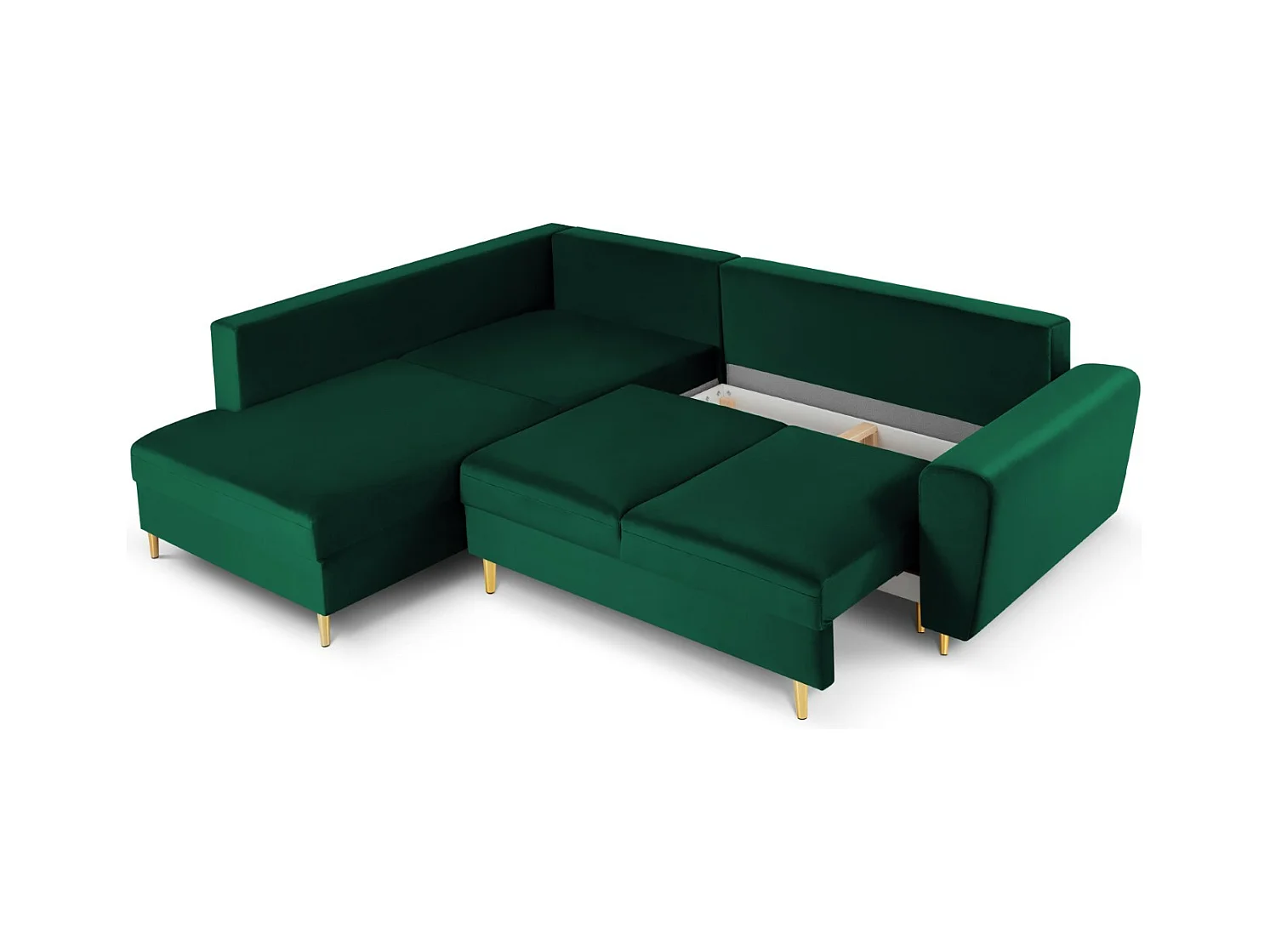 Cosmopolitan Design - Divano convertibile angolare sinistro con contenitore "Kyoto" 5 posti in velluto verde bottiglia - 243x194x88cm