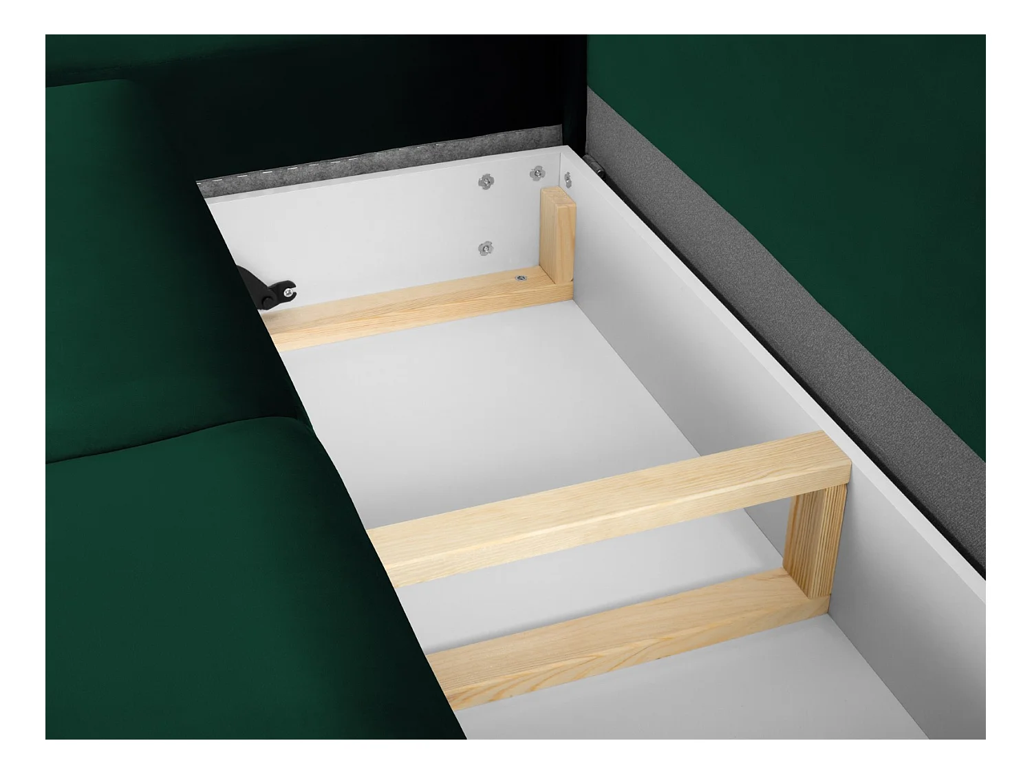 Cosmopolitan Design - Divano convertibile angolare sinistro con contenitore "Kyoto" 5 posti in velluto verde bottiglia - 243x194x88cm