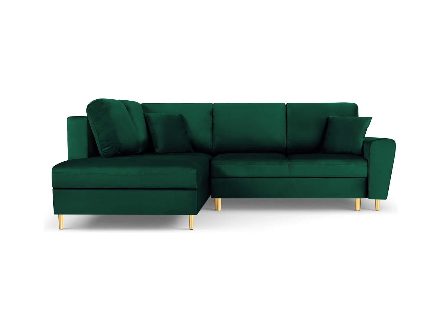 Cosmopolitan Design - Divano convertibile angolare sinistro con contenitore "Kyoto" 5 posti in velluto verde bottiglia - 243x194x88cm