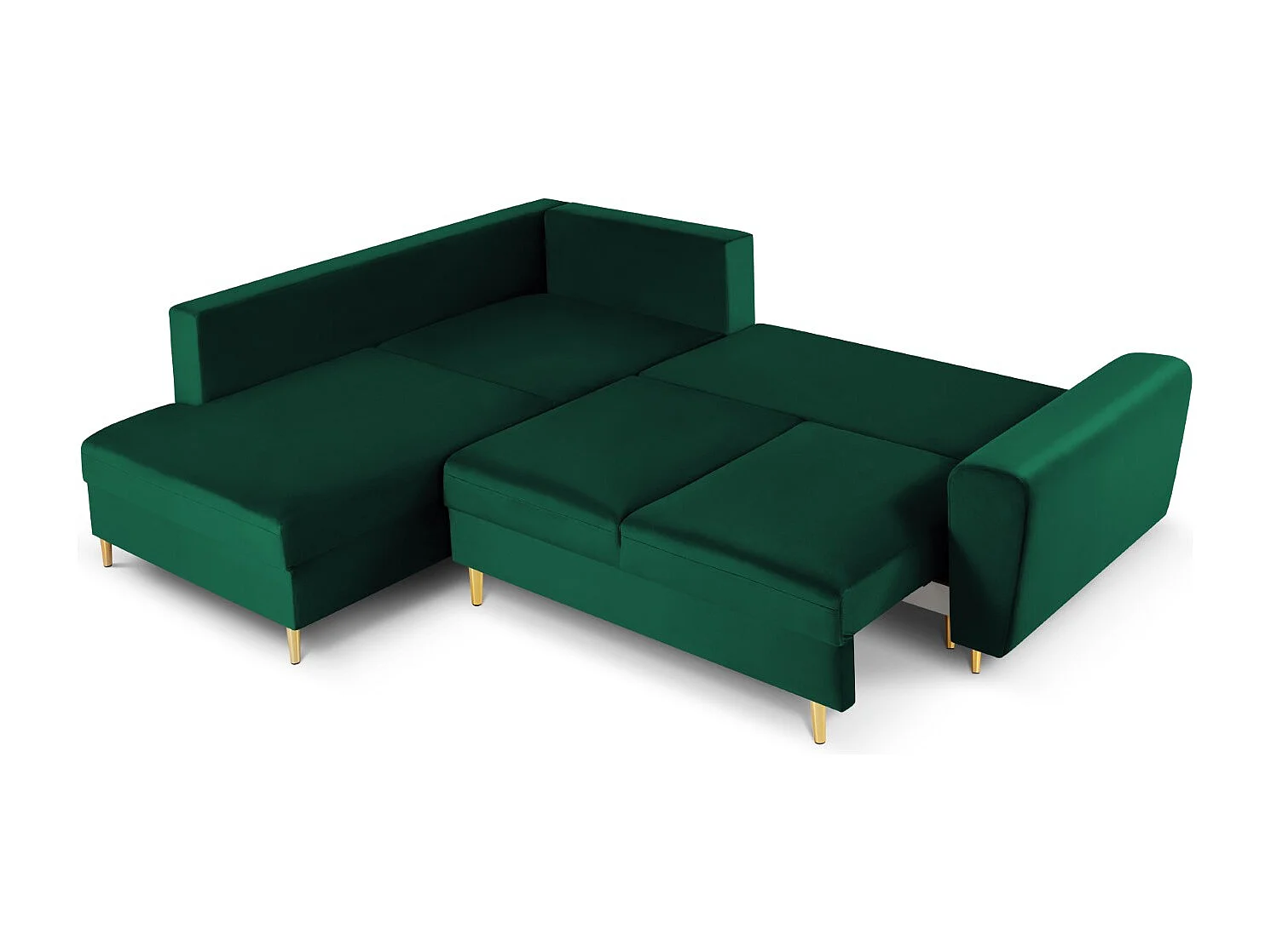 Cosmopolitan Design - Canapé d'angle gauche convertible avec coffre de rangement "Kyoto" 5 places en velours vert bouteille - 243x194x88cm