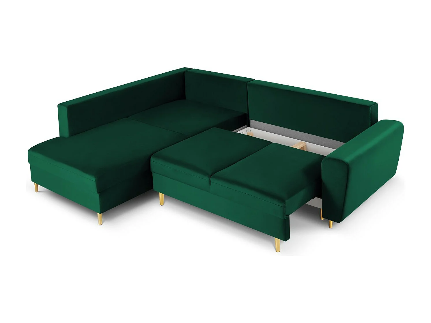 Cosmopolitan Design - Canapé d'angle gauche convertible avec coffre de rangement "Kyoto" 5 places en velours vert bouteille - 243x194x88cm