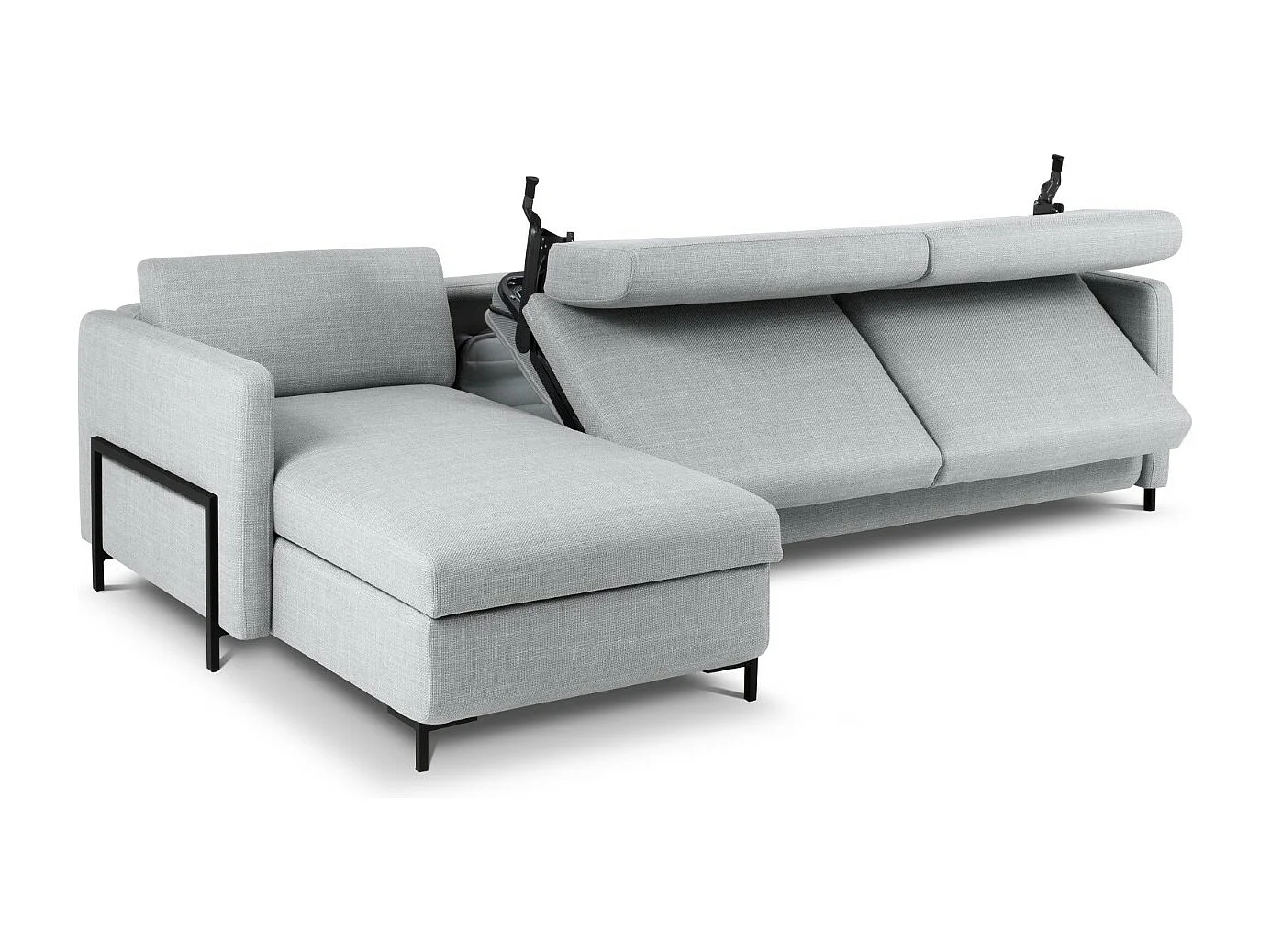 CXL by Christian Lacroix - Canapé d'angle gauche convertible avec coffre de rangement "Yanis" 5 places en tissu structurel gris clair - 280x170x80cm