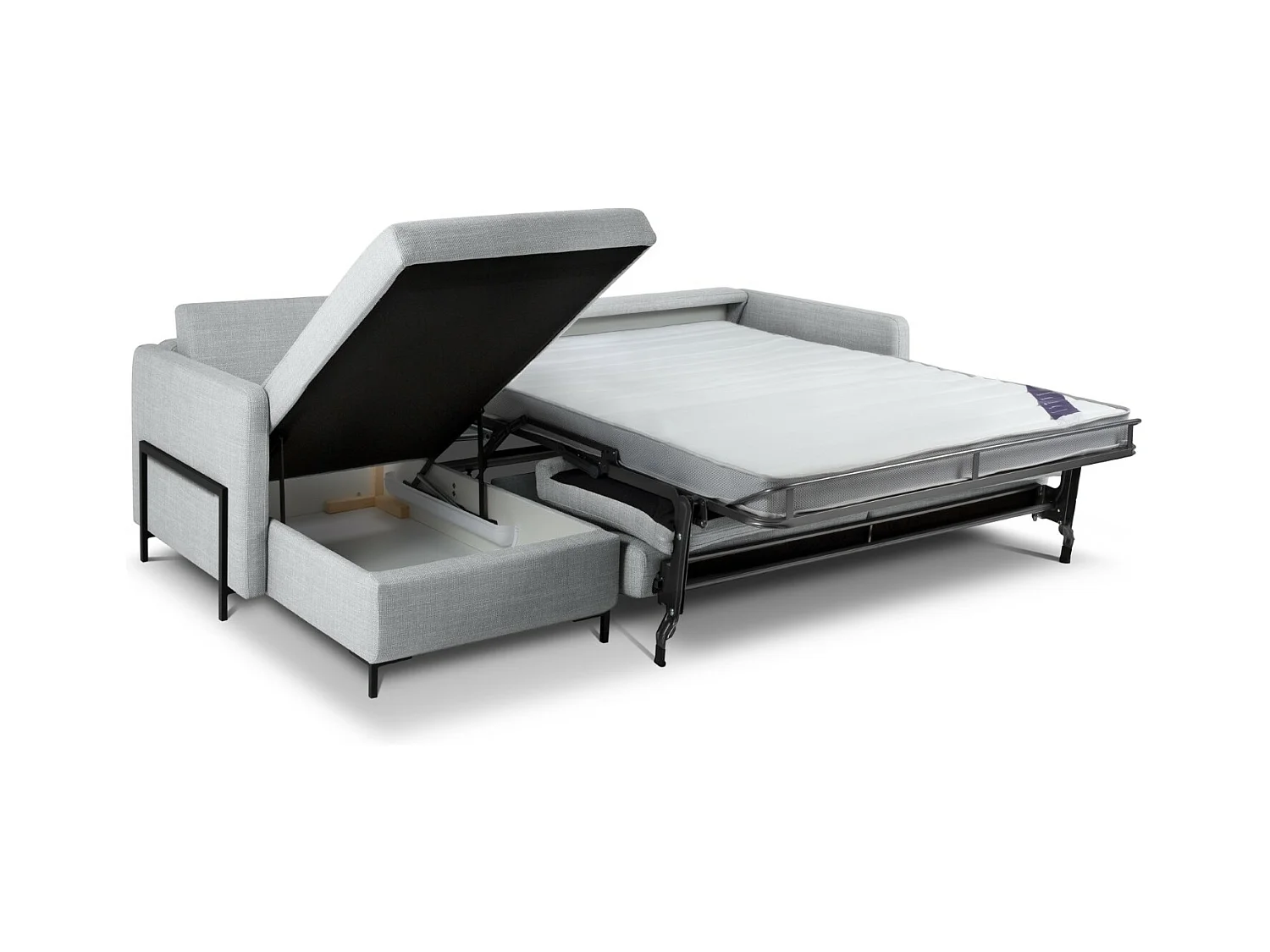 CXL by Christian Lacroix - Canapé d'angle gauche convertible avec coffre de rangement "Yanis" 5 places en tissu structurel gris clair - 280x170x80cm