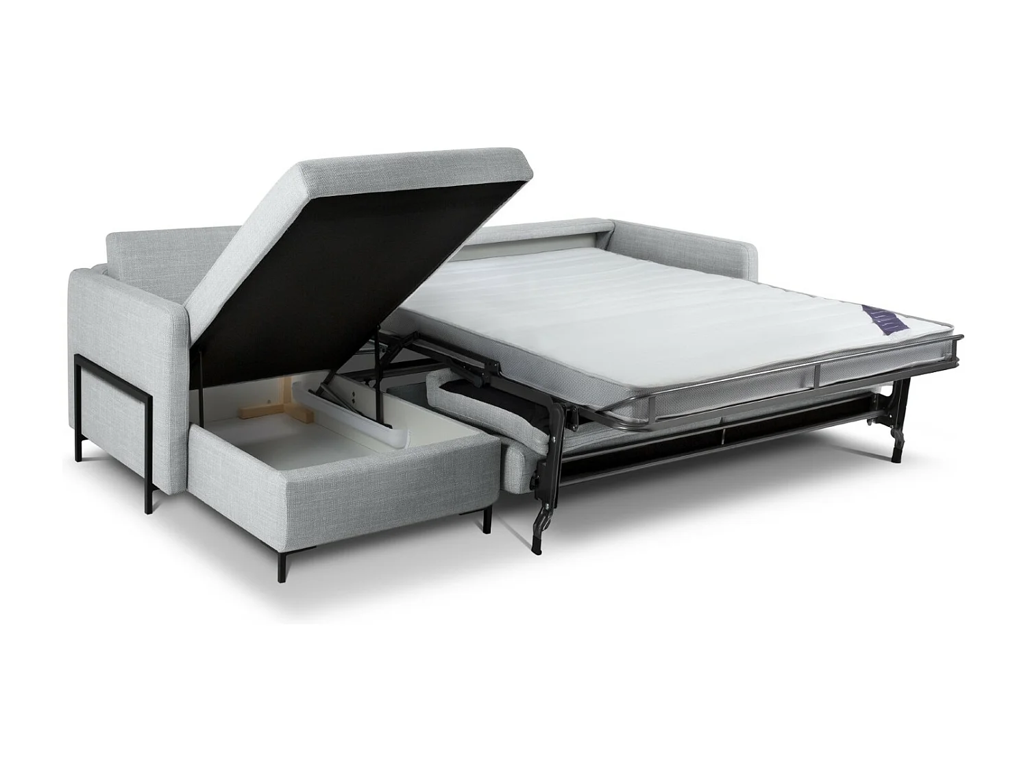 CXL by Christian Lacroix - Sofá cama esquinero izquierdo con baúl de almacenaje "Yanis" 5 plazas de tejido estructural gris claro - 280x170x80cm