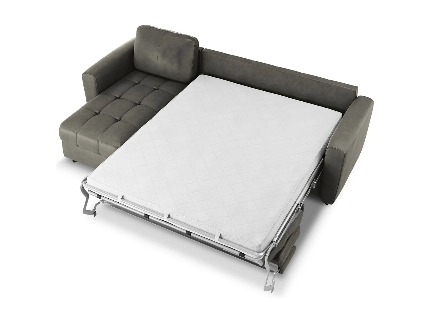 CXL by Christian Lacroix - Canapé d'angle gauche convertible "Audra" 4 places en cuir véritable gris foncé - 270x170x88cm