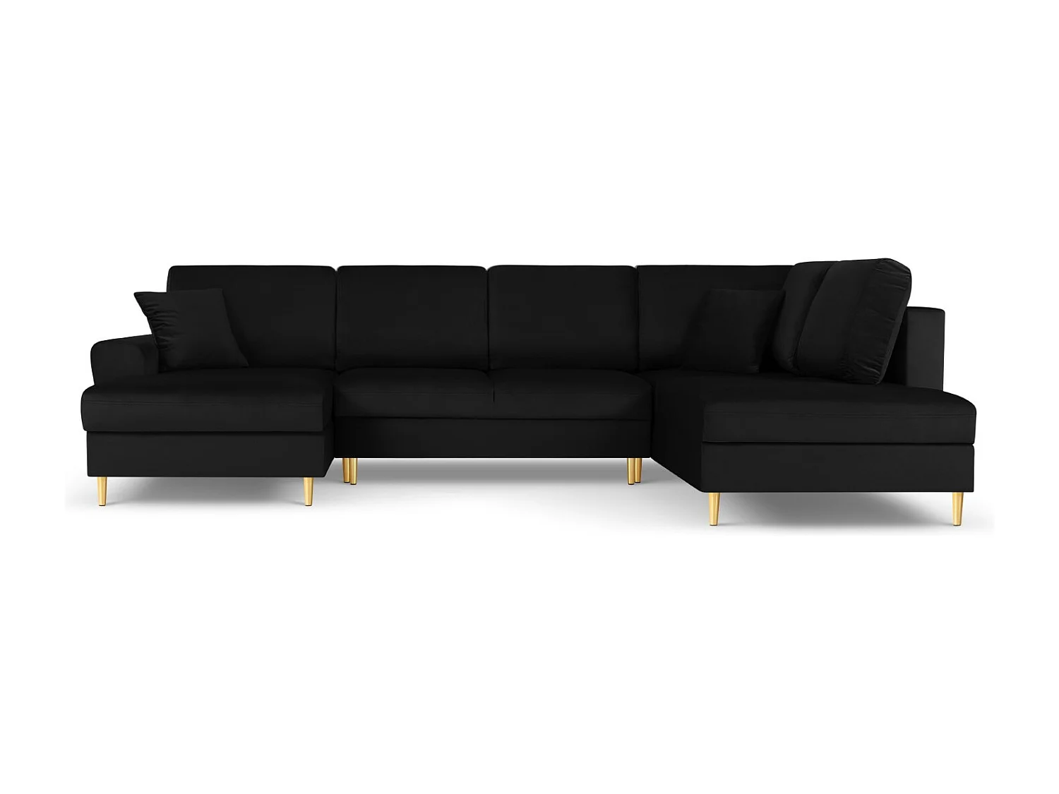 Cosmopolitan Design - Converteerbare panoramische rechte bank met opbergdoos "Kyoto" 7 zitplaatsen, Flueel, Zwart - 313x194x88cm